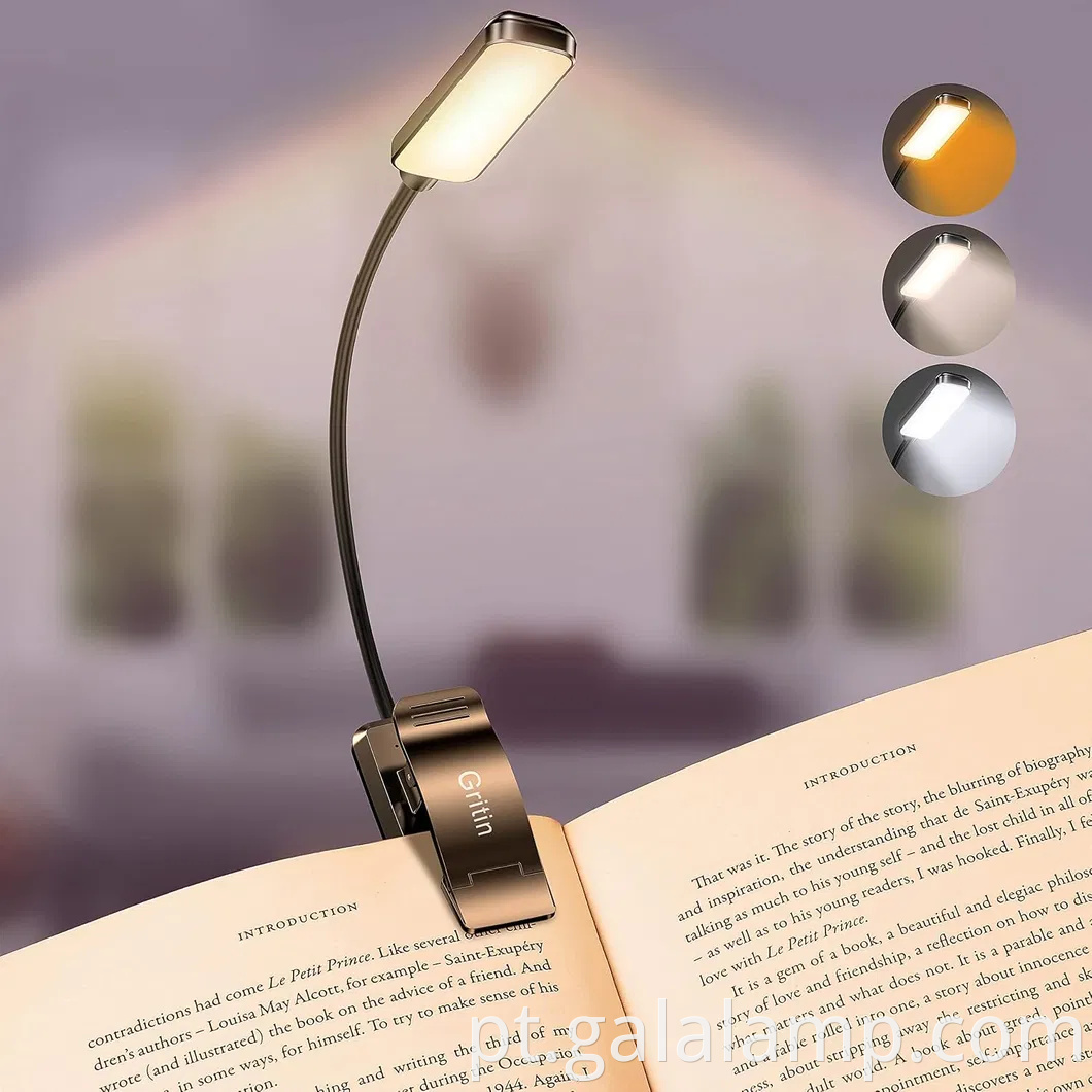 Luz de livro recarregável com o olho de 3 temperaturas de cores e escurecimento por escâncora
